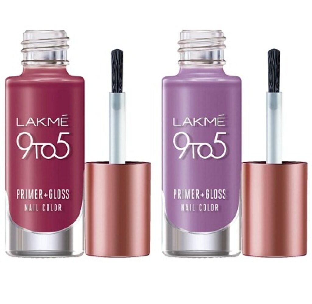 Lakme 9 to 5 Primer + Gloss Nail Colour, Lilac Link, 6 ml and Lakme 9 to 5 Primer + Gloss Nail Colour, Berry Business, 6 ml