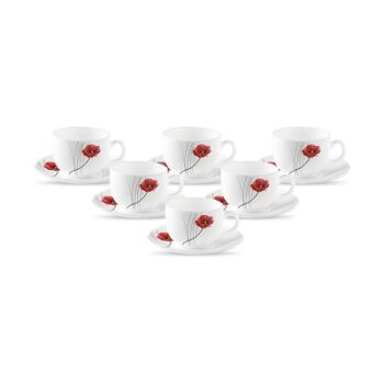 La Opala Diva, Opal Glass Cup & Saucer Set Iris Large 12 pcs, Soul Passion, White