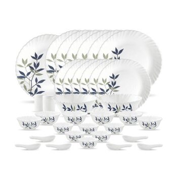 La Opala, Novo Collection, Opal Glass Dinner Set 35 pcs, Silken Charm, White