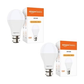 amazon basics - 15W LED Bulb, Cool White (Base B22, Pack of 2)