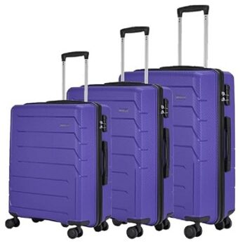 Aristocrat Chrome SM+MD+LG Polycarbonate Hardsided 8 Wheels Purple 360 Degree roated Trolley Set