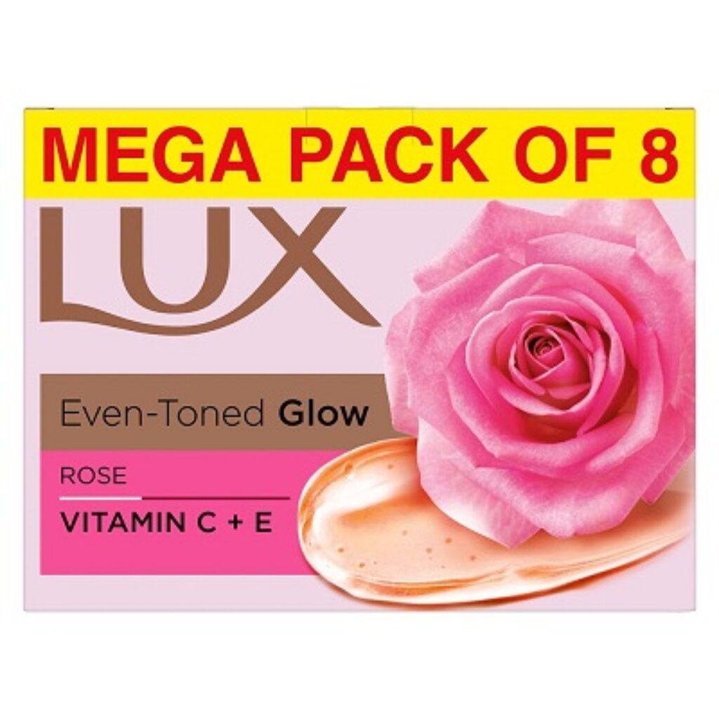 Lux Even-Toned Glow Bathing Soap infused with Vitamin C & E For Superior Glow Offer Pack of 8 x 150g