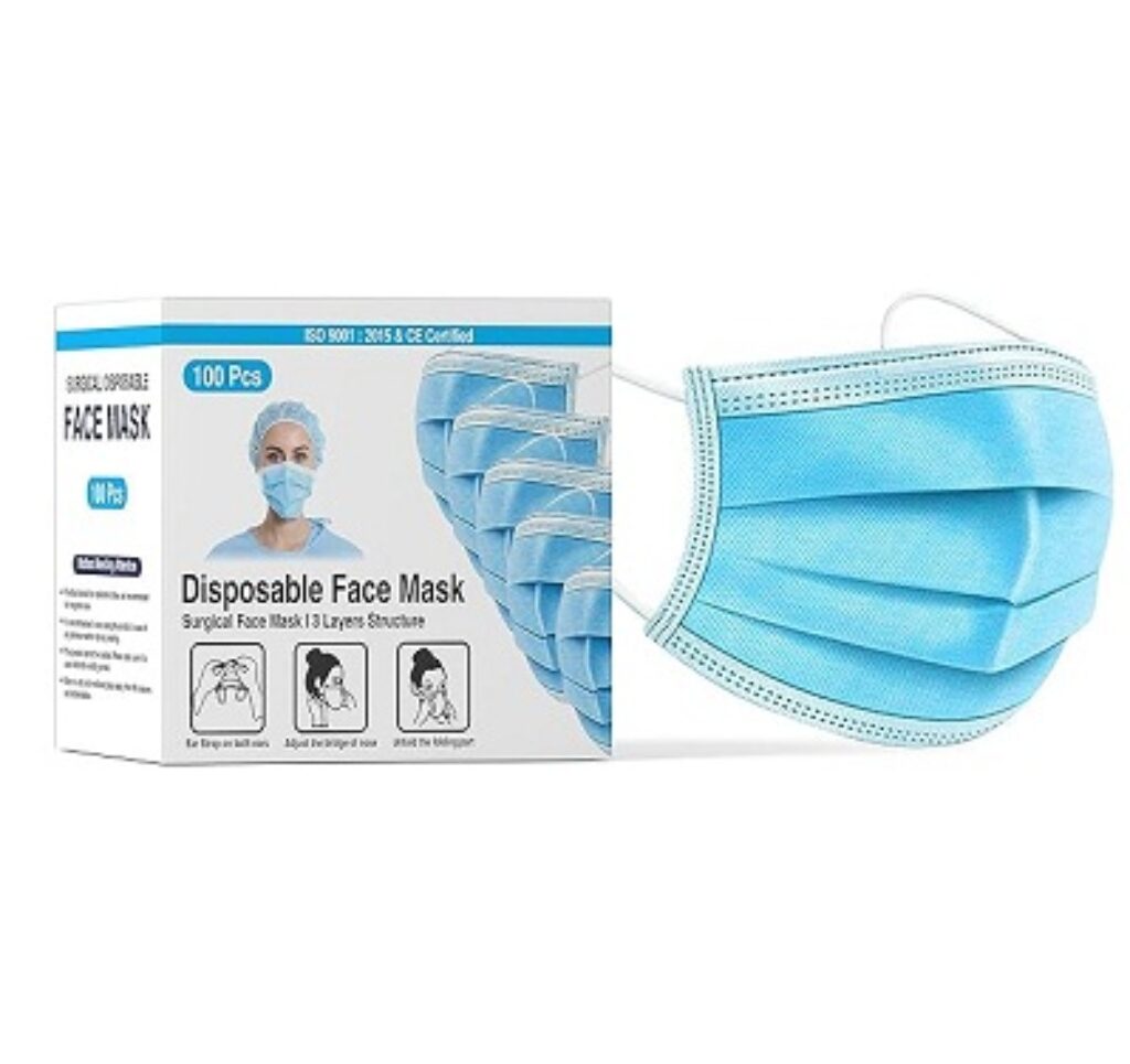 DALUCI Nonwoven Fabric Disposable 3Ply Surgical Face Mask (Blue, Without Valve, Pack of 100) for Unisex