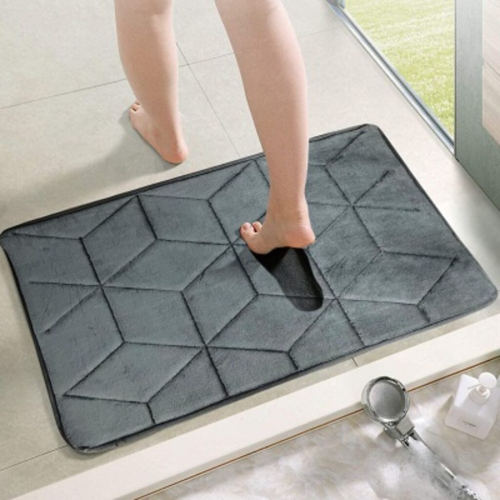 STATUS Memory Foam Bath Mat Rug, Ultra Soft and Non-Slip Bathroom Rugs, Water Absorbent and Machine Washable Bath Rug for Bathroom, Shower, and Tub, 16" x 24" (Grey), Rectangular