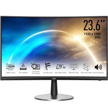 MSI PRO MP242C 23.6 Inch LCD Curved Business & Productivity Desktop Monitor - Full HD (1920 x 1080) VA Panel, 75 Hz Refresh Rate, Eye-Friendly Screen,..