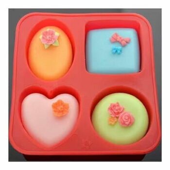 Silicone 4 Cavity Circle Square Oval Heart