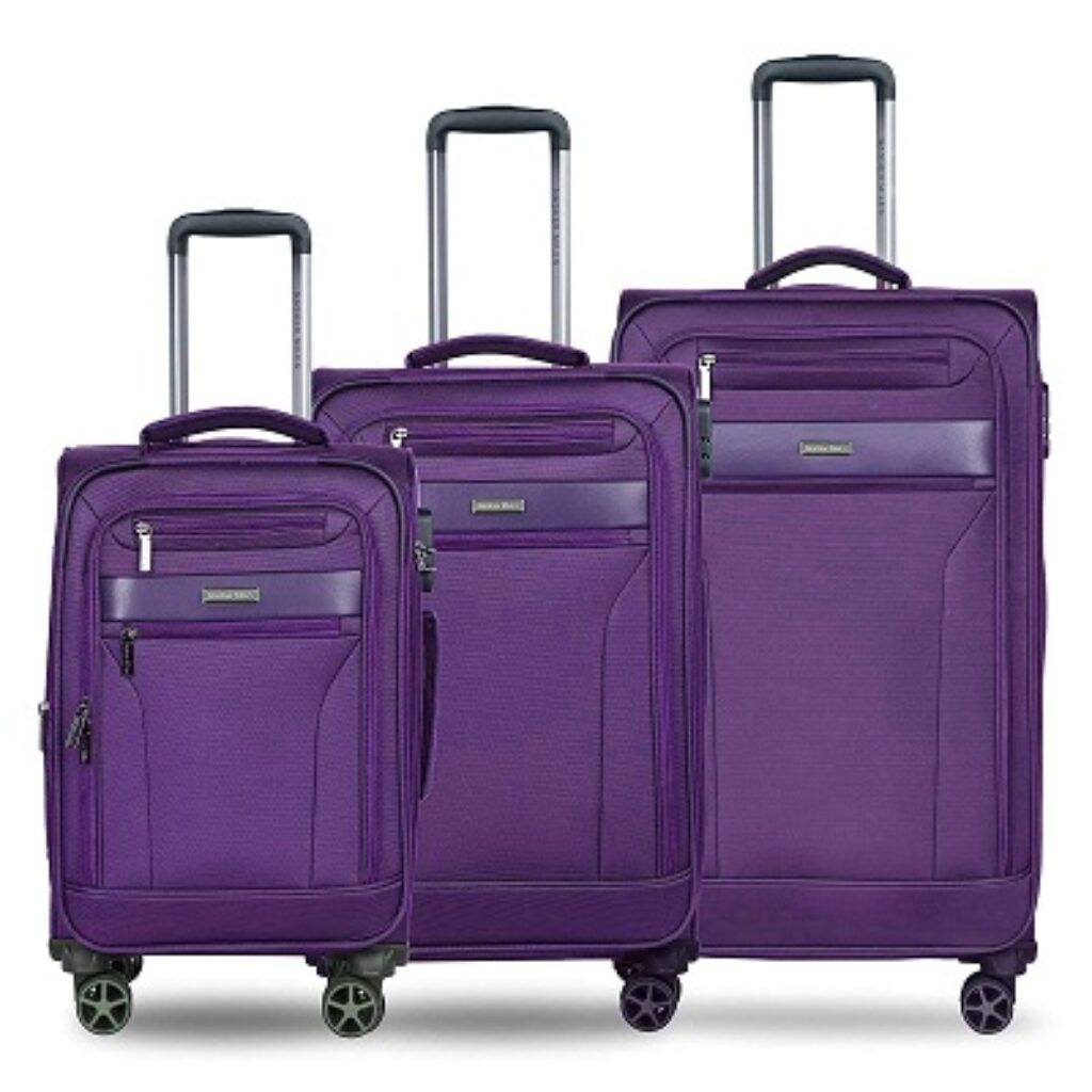 Nasher Miles Berlin Expander Soft-Sided Polyester Luggage Set of 3 Purple Trolley Bags (55, 65 & 75 cm)