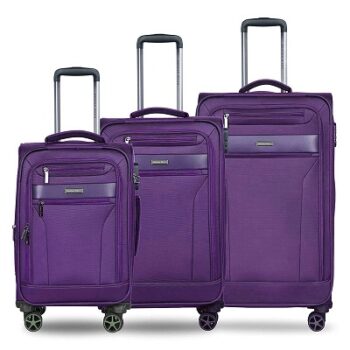 Nasher Miles Berlin Expander Soft-Sided Polyester Luggage Set of 3 Purple Trolley Bags (55, 65 & 75 cm)