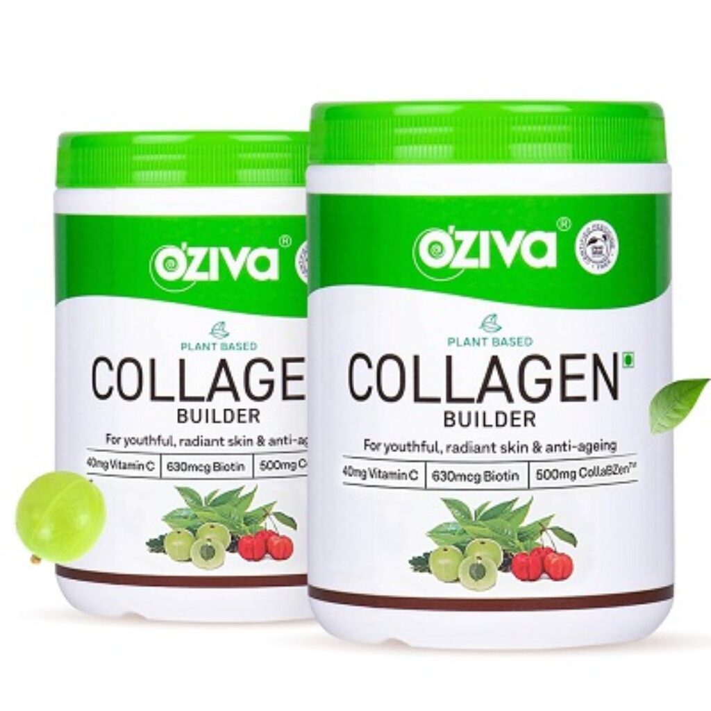 OZiva Collagen Builder for Brighter & Youthful Skin | Plant-Based Collagen Supplement with Biotin & Vitamin C