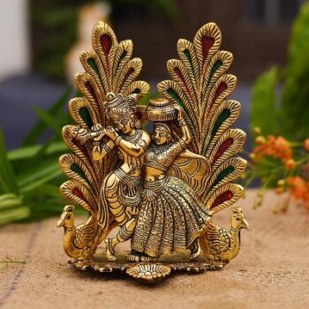 Collectible India Peacock Design Radha Krishna Idol