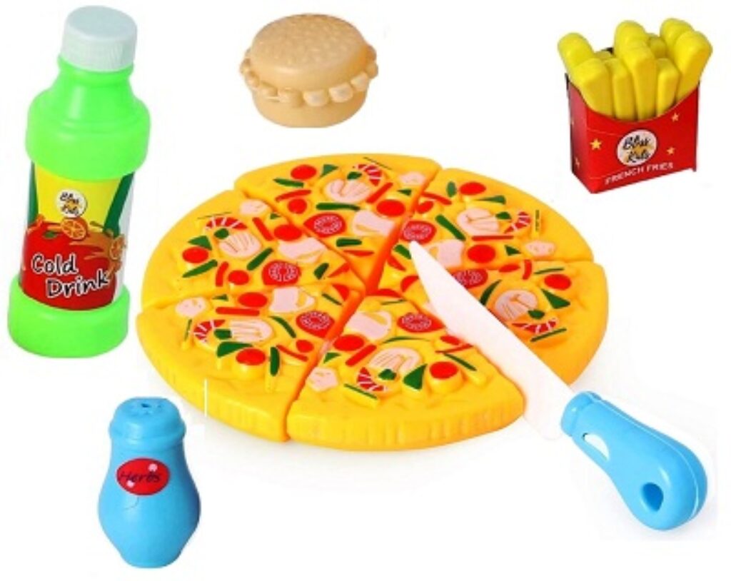 BabyGo Pizza Party Fast Food Pretend Cooking & Cutting Play Set Toy for Kids (Multi-Color)