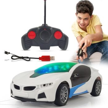 NHR Remote Control Car Chargeable 3D Remote Control Lighting Famous Car Remote Car for Kids 4 Function Racing Car (3+ Years, White)