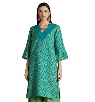 RIVER by Narendra Kumar Premium Designer Women's Geos Print Kurta Kurti