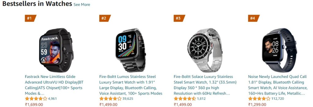 screenshot best seller smartwatches amazon