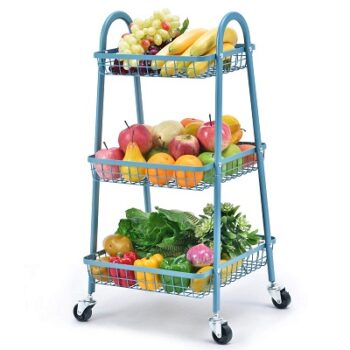 SEVVY - 3 Tier Kitchen Rack - Multi-Functional Trolley - Fruits Vegetable Storage for Kitchen - Easy Assembling Cart for Office - Blue