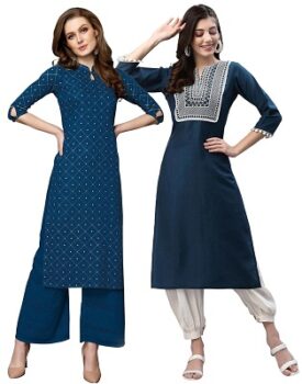 SIRIL Women's Cotton Straight Kurta Combo Pack of 2