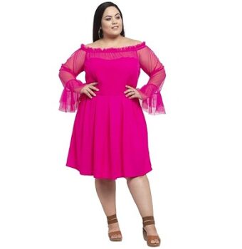 Flambeur Crepe Pink A Line Solid Dress for Women