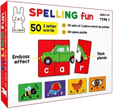 Spelling Fun Type 1-150 Piece Spelling Puzzle - Learn to Spell 50 Three Letter Words - Beautiful Colorful Pictures (Age 4+)