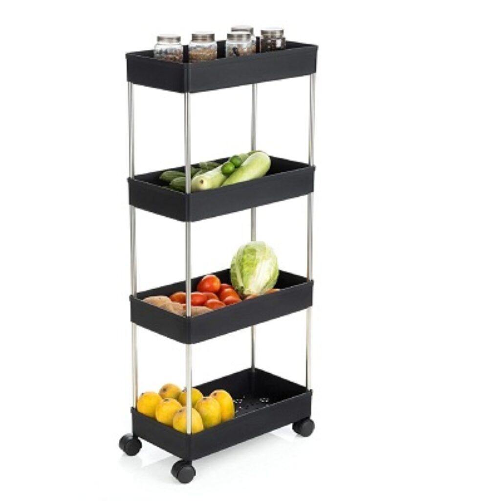 GISELE Plastic-Stainless Steel Fruit & Vegetable 4 Stand Kitchen Trolley