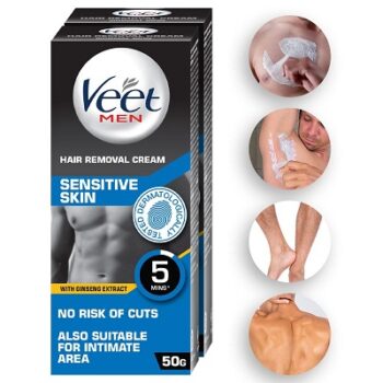 Veet Hair Removal Cream for Men, Sensitive Skin, 50g Each (Pack of 2)