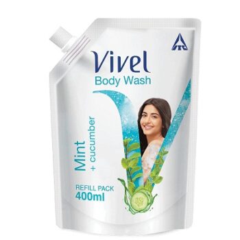 Vivel Body Wash, Mint & Cucumber Shower Creme , Liquid Refill Pouch, 400 ml