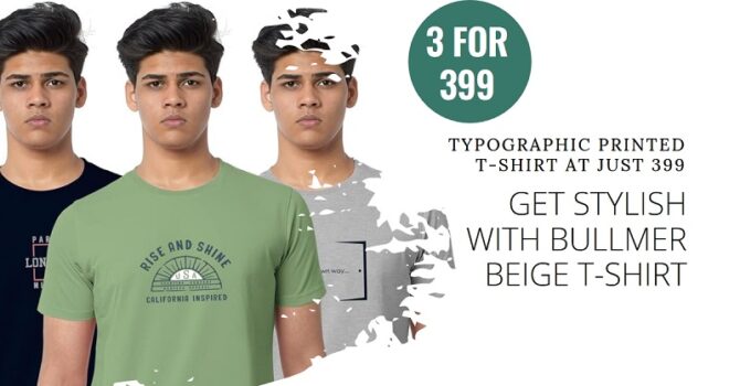 BULLMER Beige Typographic Printed T-shirt 3 at 399