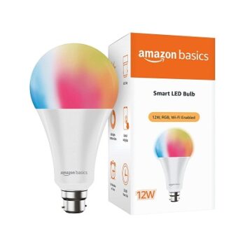 amazon basics - 12W Smart LED Bulb with Alexa, Google Assistant & Wi-Fi Enabled (Pack of 1, Multicolour, B22 Holder)