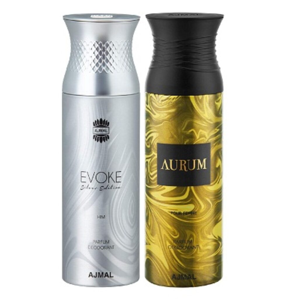 Ajmal EvokeSilverHim & Aurum Deodorants Gift For Men & Women (200 ml, Pack of 2)