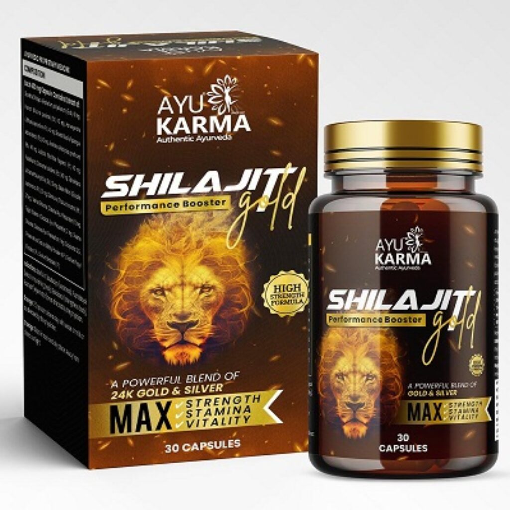 AYUKARMA Shilajit Gold Capsule, High Strength Formula 100% Ayurvedic for Strength, Stamina and Power, 30 Capsules