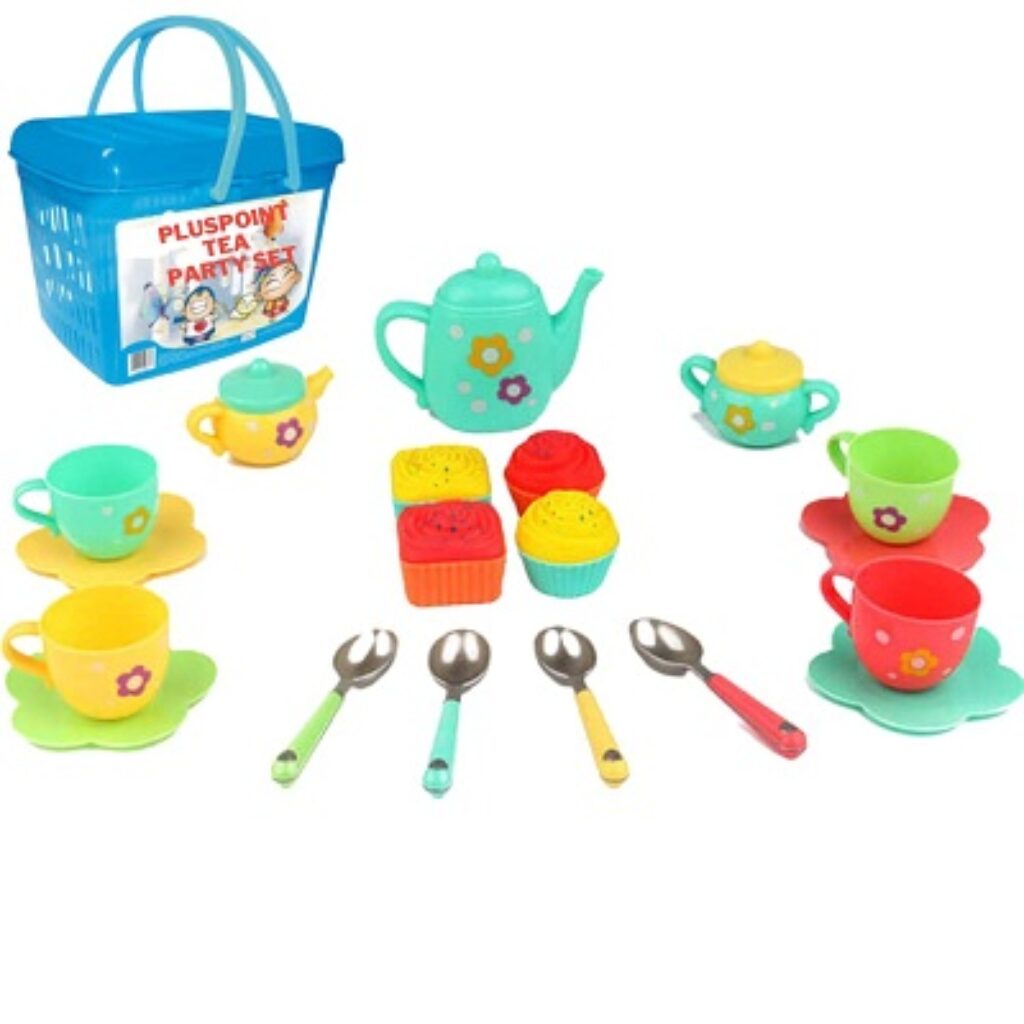 PLUSPOINT 20pc Tea Set with Basket Tea Party Pretend playset