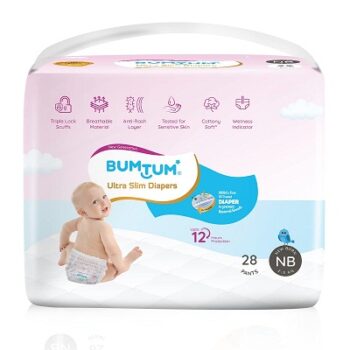 Bumtum Ultra Slim New Born Baby Diaper Pants, 28 Count, For Sensitive Skin