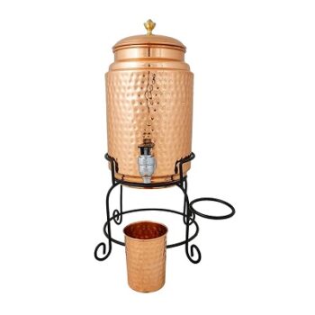 Kuber Industries 5 Litre Copper Water Dispenser with Stand and Glass