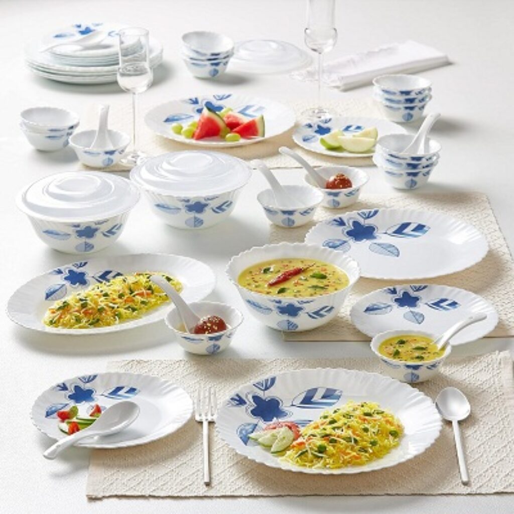 Larah by Borosil Morning Glory Silk Series Opalware Dinner Set |19 Pieces for Family of 6 |Microwave & Dishwasher Safe |Bone-Ash Free |Crockery Set for...