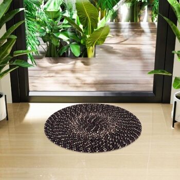 Kuber Industries Door Mat | Round Shape Feather Door Mat | Cotton Reversible Mat | Door Mat for Kitchen | Door Mat for Home | 16 Inch | Small | Brown