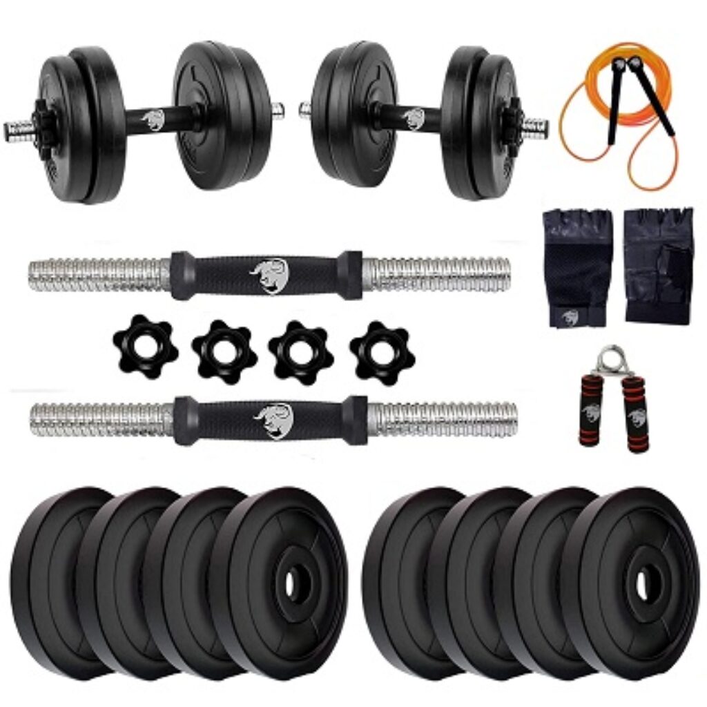 BULLAR Adjustable Dumbbells Set 8 Kg to 20 Kg with Pair of Dumbbell Rods and PVC Weight Plates with Gym Accessories (20 kg)