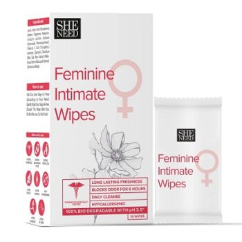 SheNeed Feminine Intimate Wipes 100% Biodegradable, Ph Balanced