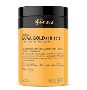 MyFitFuel Premium BCAA Gold (10:1:1), (10 Time Leucine) BCAA, Glutamine, Electrolytes, Betaine, Citrulline Malate, Vitamins. Best Intra Workout Energy