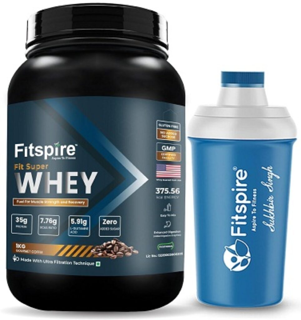 Fitspire Super Fit Whey Protein - 1 kg/2.2 lb | 35 gm Protein | 7.76g gm BCAA