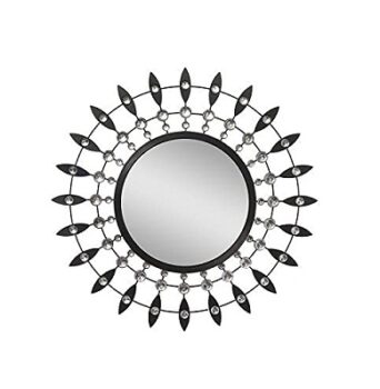 CHRONIKLE Decorative Floral Design Round Black and Silver Metal Frame Home Decor Wall Mirror (Size: 61 x 5 x 61 CM | Weight: 1360 grm | Color: Black & Silver)