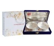 INTERNATIONAL GIFT® German Silver Brass Two Bowl with Two Spoon and with Single Tray