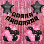 Flyloons Birthday Decoration Items for Girls Boys with Black and Pink theme Metallic Balloons