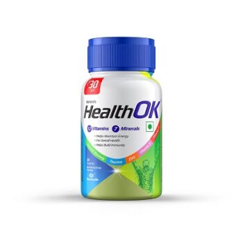 Health OK Multivitamin with Natural Ginseng, Taurine power, Daily Energy, alertness, Vitamin D, C & other 18 multivitamins minerals, for Overall Health, 30 Tablets (Veg) x Pack of 1