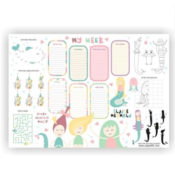 COI Mermaid My Week Planner/Stylish Little Sea Girls Love Collection Writing Notepad with Multiple Fun Activities and Table Organizer