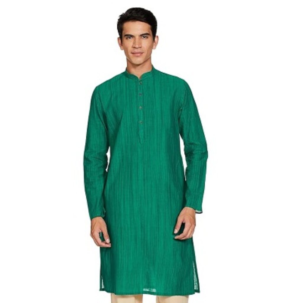 Manthan Men's Kurta, Mandarin Collar Full Sleeves Ethnic Knee Length Kurta for Festival, Wedding, Party Solid Cotton