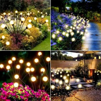 Lexton Firefly Outdoor Solar Lights | 10 LED with Flash Mode, Starburst Swaying Solar Garden Light, Outdoor Decoration, Waterproof, Firefly Path Lights for Pots, Pathway (Warm White, Pack of 1)