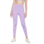 Clovia Women's Snug Fit High-Rise Active Tights in Lilac in Purple