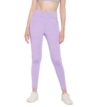 Clovia Women's Snug Fit High-Rise Active Tights in Lilac in Purple