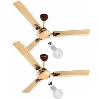 LONGWAY Creta P2 1200 mm/48 inch Remote Controlled 3 Blade Anti-Dust Decorative 5-Star Rated Ceiling Fan (Golden, Pack of 2)