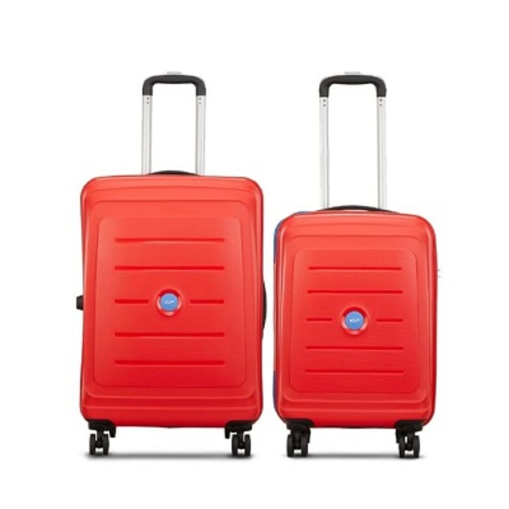 VIP Corsa Ultra Strong Polypropylene Hardsided Luggage Spinner Dual Wheels with Ergonomic Grip Handle Set of 2 (55cm+66cm) Red