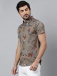 Dennis Lingo Men's Printed Slim Fit Cotton Poly Casual Shirt with Spread Collar & Half Sleeves